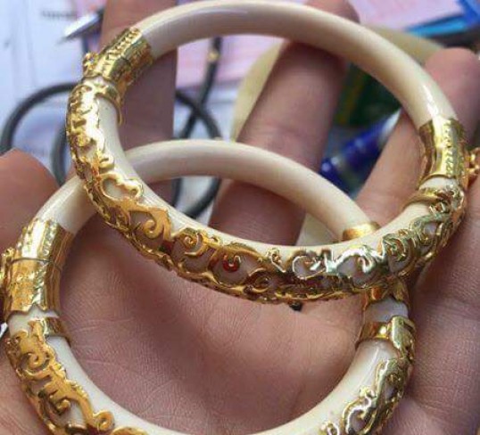 vòng Ngọc trắng Bọc Chụp vàng  Hoa Văn Net 3D-kimminhkhoi